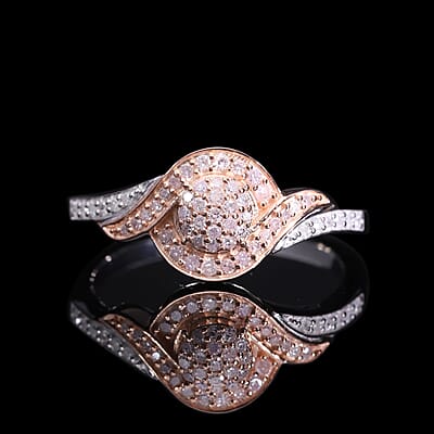 Natural Pink and White Diamond I3 Ring in Vermeil RG and Platinum Over Sterling Silver (Size 10.0) 0.25 ctw