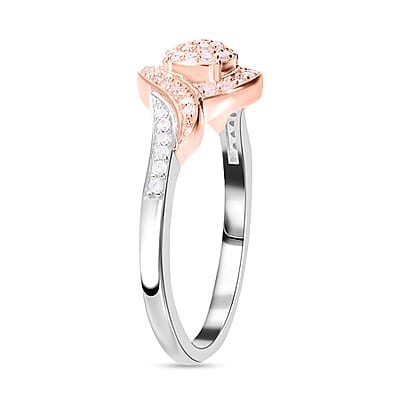 Natural Pink and White Diamond I3 Ring in Vermeil RG and Platinum Over Sterling Silver (Size 10.0) 0.25 ctw