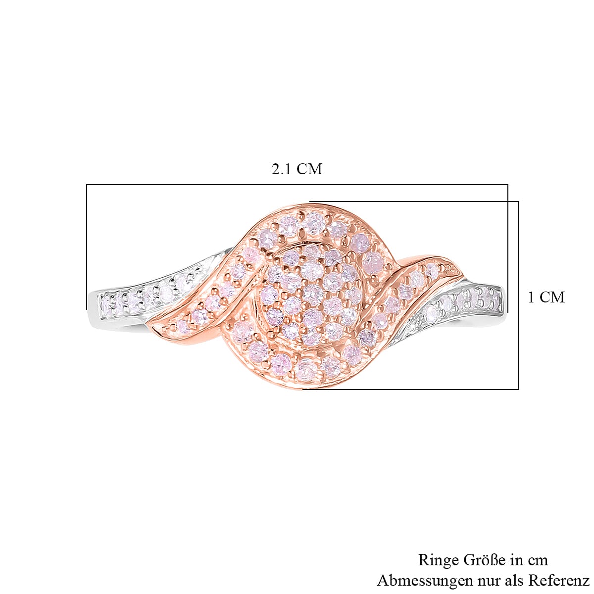 Natural Pink and White Diamond I3 Ring in Vermeil RG and Platinum Over Sterling Silver (Size 10.0) 0.25 ctw