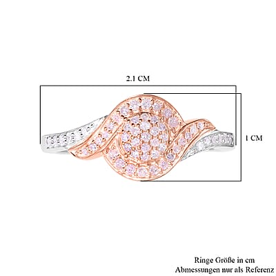 Natural Pink and White Diamond I3 Ring in Vermeil RG and Platinum Over Sterling Silver (Size 10.0) 0.25 ctw