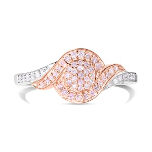 Natural Pink and White Diamond I3 Ring in Vermeil RG and Platinum Over Sterling Silver (Size 6.0) 0.25 ctw