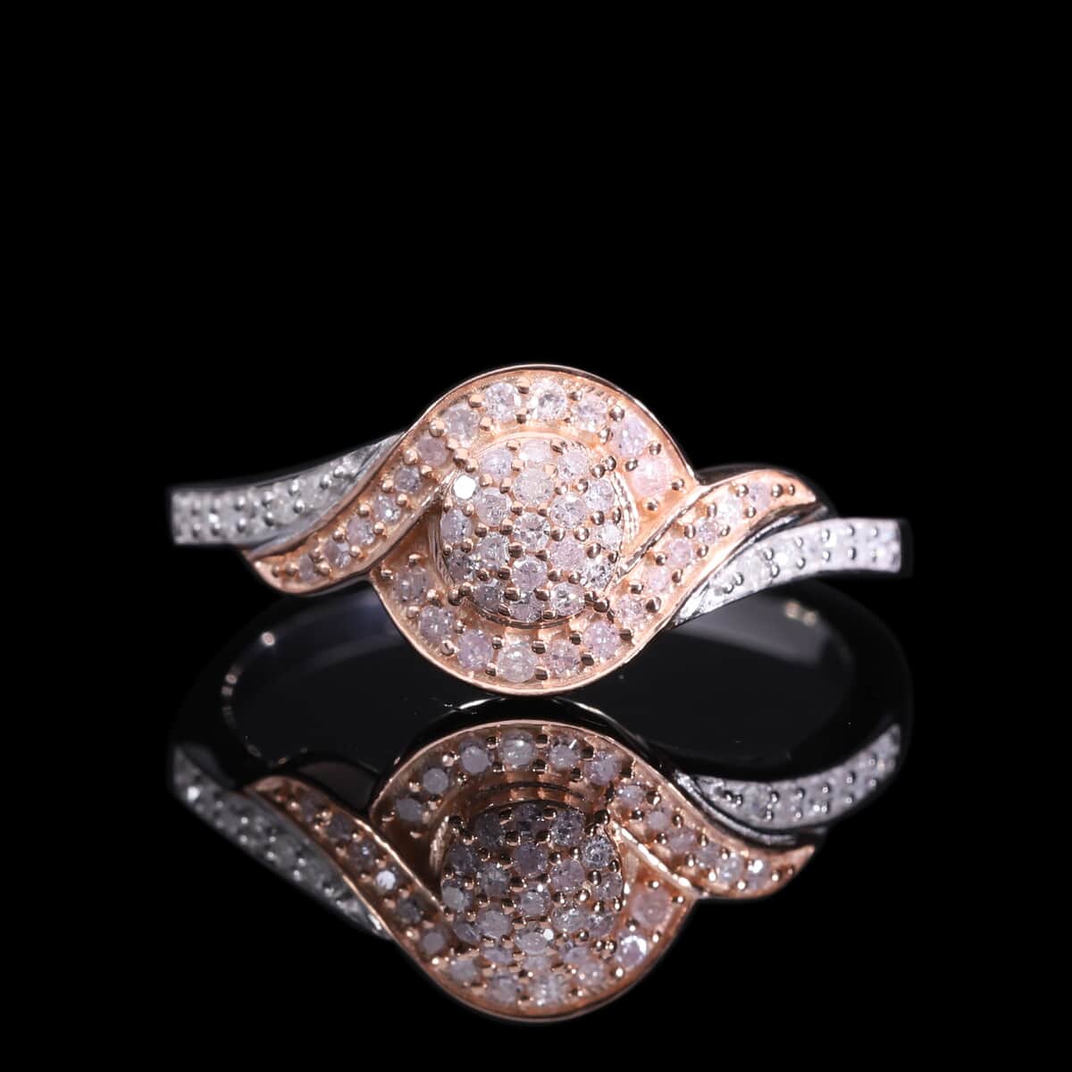 Natural Pink and White Diamond I3 Ring in Vermeil RG and Platinum Over Sterling Silver (Size 6.0) 0.25 ctw image number 1