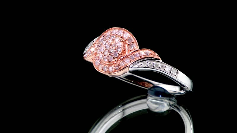 Natural Pink and White Diamond (I3) Ring in Vermeil RG and Platinum Over Sterling Silver (Size 10.0) 0.25 ctw