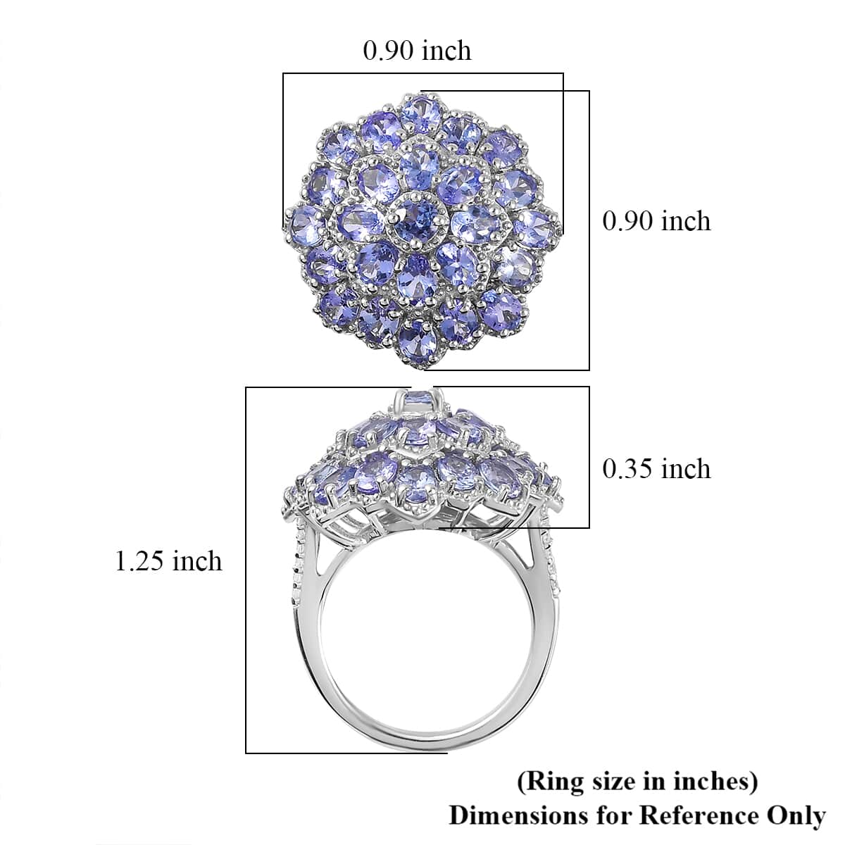 Tanzanite and White Zircon Floral Ring in Platinum Over Sterling Silver (Size 10.0) 4.60 ctw image number 5