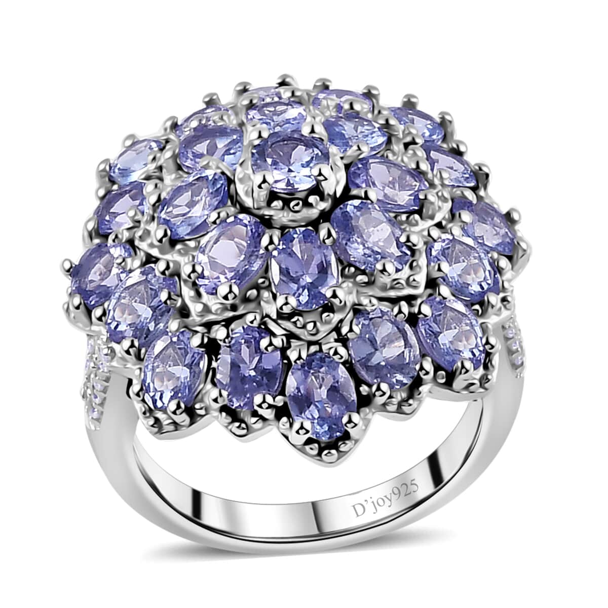 Tanzanite and White Zircon Floral Ring in Platinum Over Sterling Silver (Size 5.0) 4.60 ctw image number 0