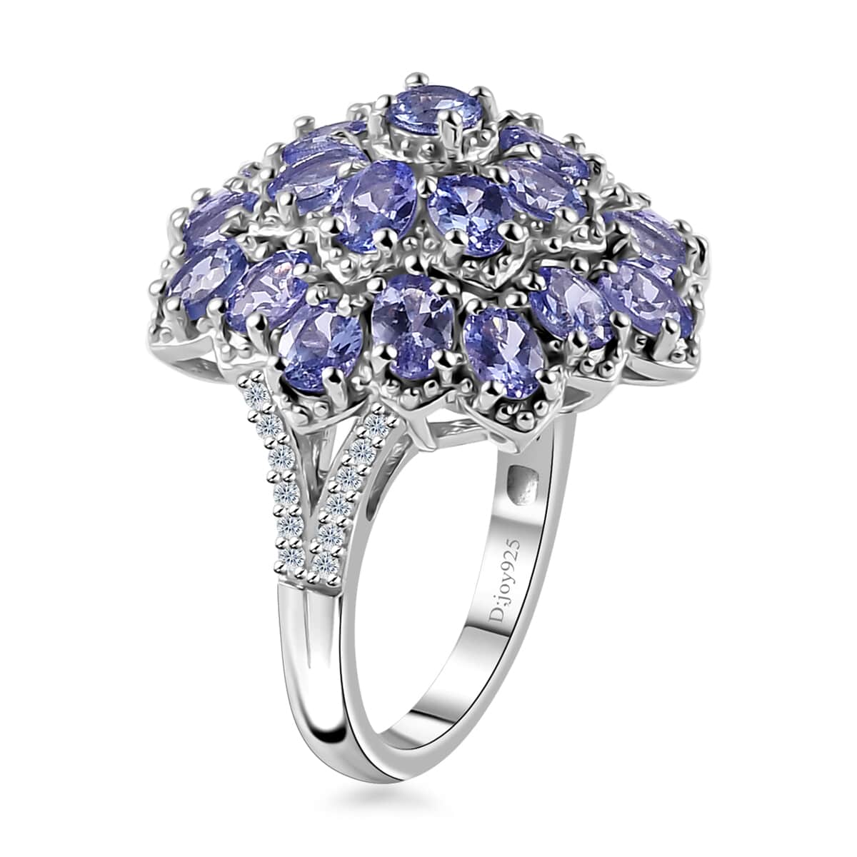 Tanzanite and White Zircon Floral Ring in Platinum Over Sterling Silver (Size 5.0) 4.60 ctw image number 3