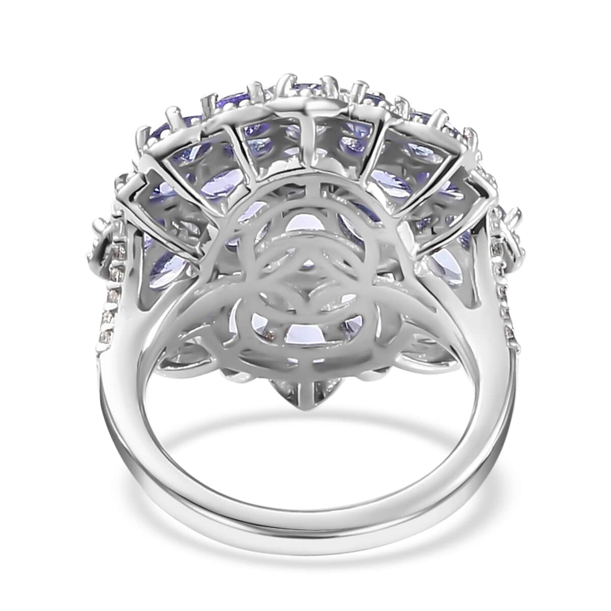 Tanzanite and White Zircon Floral Ring in Platinum Over Sterling Silver (Size 5.0) 4.60 ctw image number 4