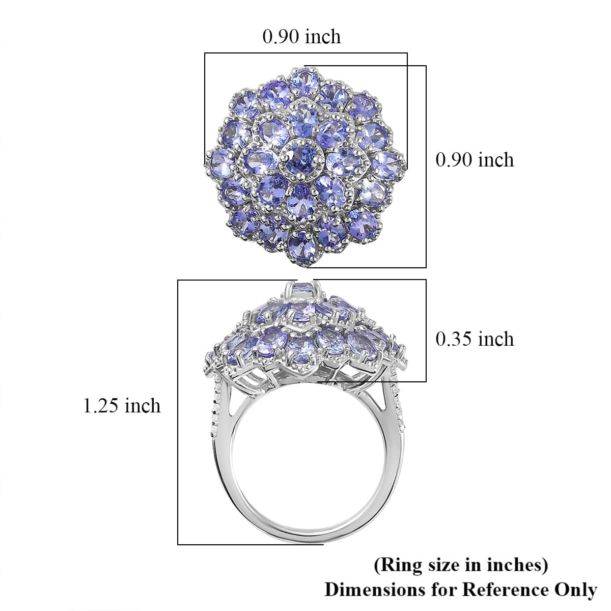 Tanzanite and White Zircon Floral Ring in Platinum Over Sterling Silver (Size 5.0) 4.60 ctw image number 5