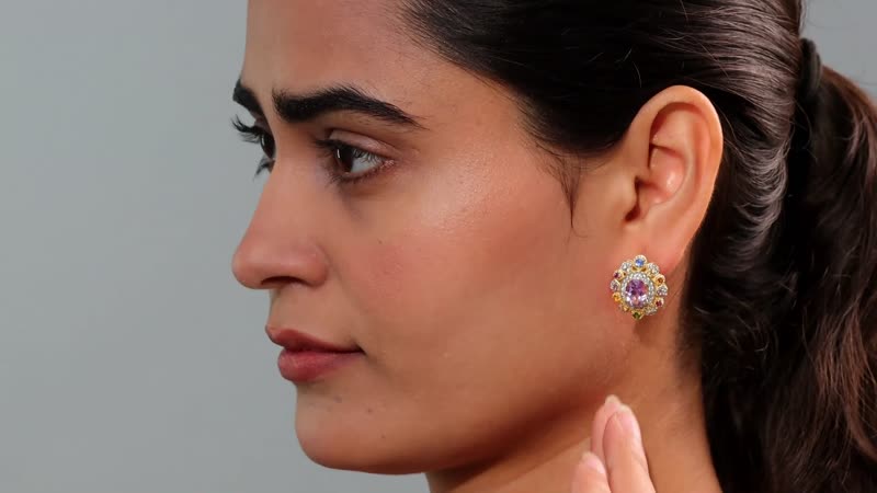Rose De France Amethyst and Multi Gemstone 5.20 ctw Earrings in Vermeil Yellow Gold Over Sterling Silver