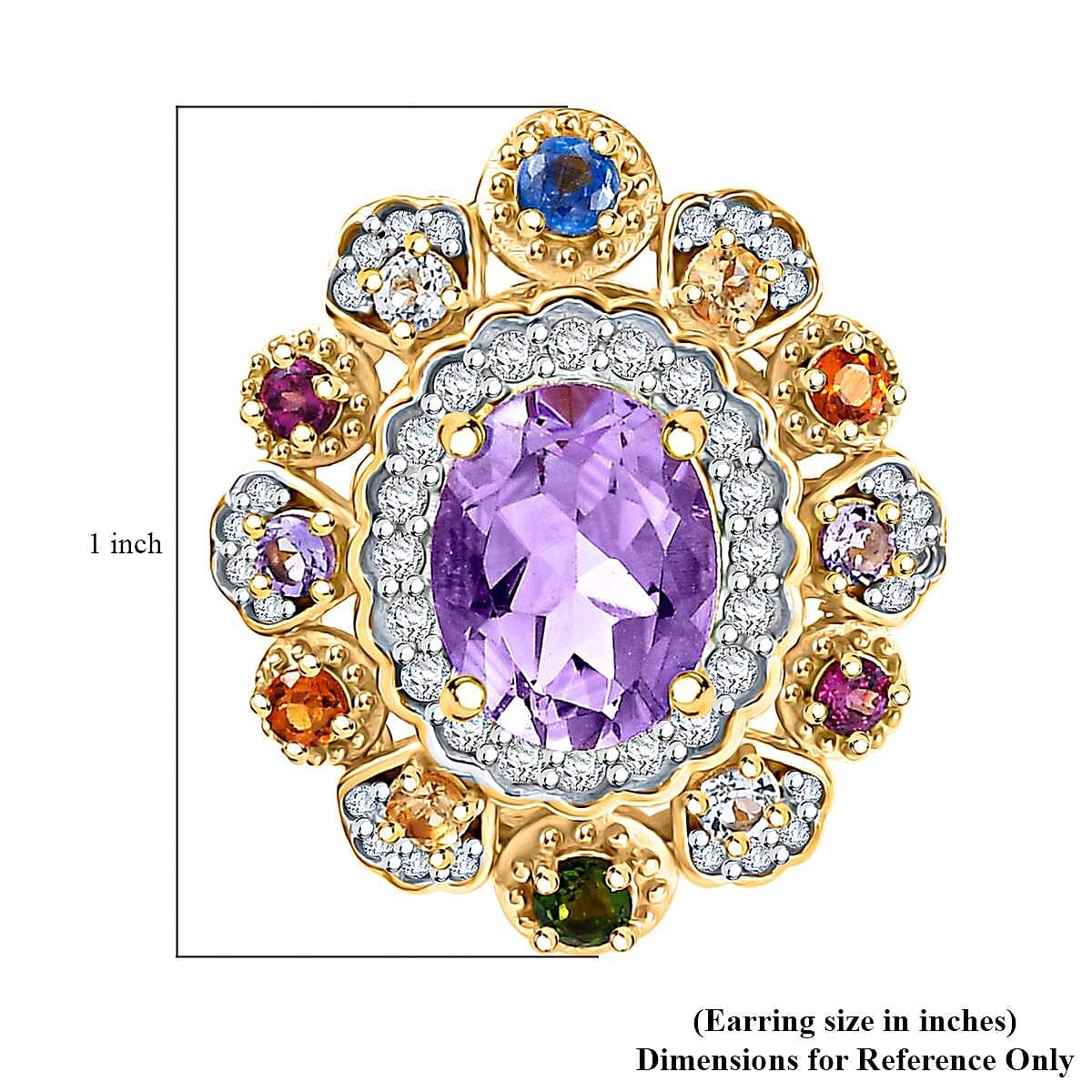 Rose De France Amethyst and Multi Gemstone 5.20 ctw Earrings in Vermeil Yellow Gold Over Sterling Silver