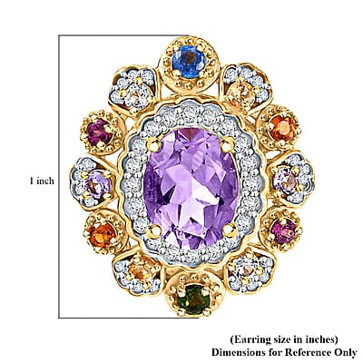 Rose De France Amethyst and Multi Gemstone 5.20 ctw Earrings in Vermeil Yellow Gold Over Sterling Silver