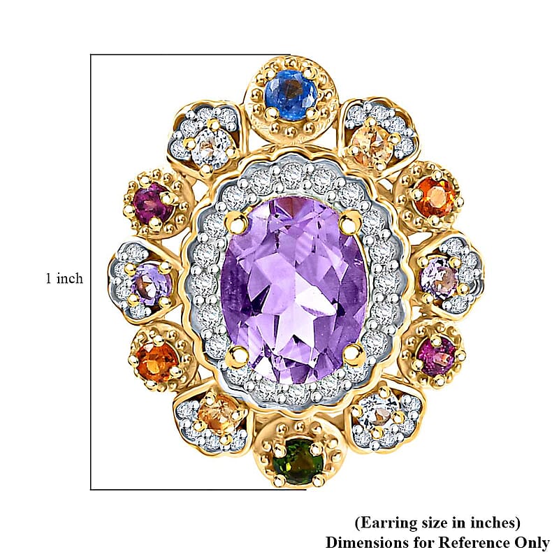 Rose De France Amethyst and Multi Gemstone 5.20 ctw Earrings in Vermeil Yellow Gold Over Sterling Silver