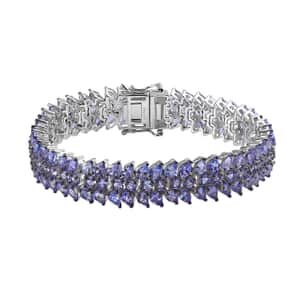 Tanzanite 3 Row Bracelet in Platinum Over Sterling Silver (6.50 In) 18.90 ctw