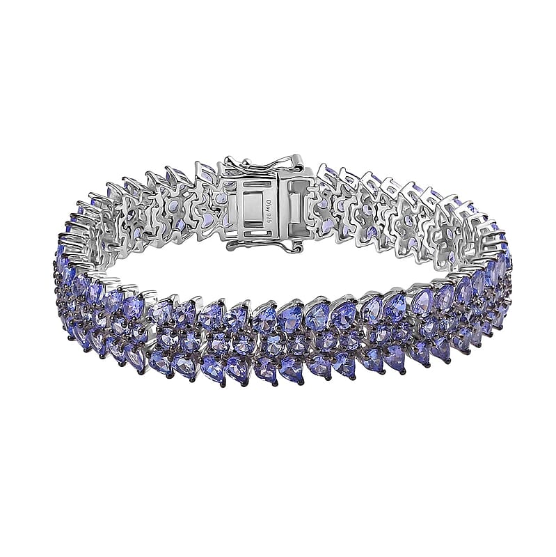 Tanzanite Crown Prestige 3 Row Bracelet in Platinum Over Sterling Silver (6.50 In) 18.90 ctw