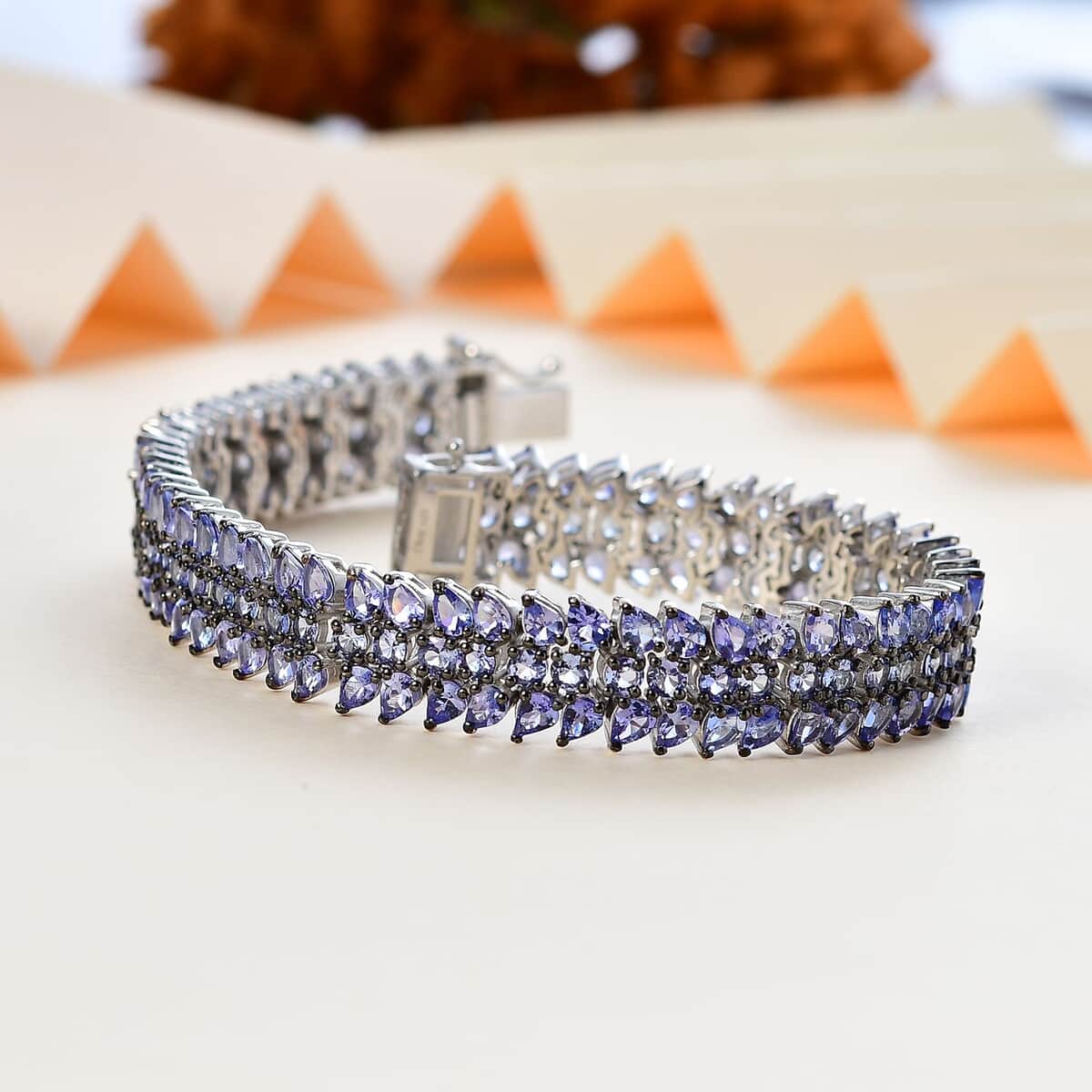 Tanzanite Crown Prestige 3 Row Bracelet in Platinum Over Sterling Silver (6.50 In) 18.90 ctw image number 1