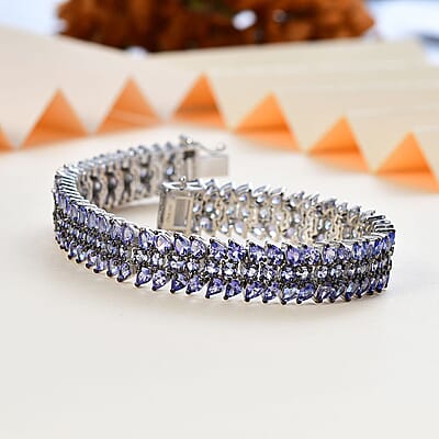 Tanzanite Crown Prestige 3 Row Bracelet in Platinum Over Sterling Silver (6.50 In) 18.90 ctw
