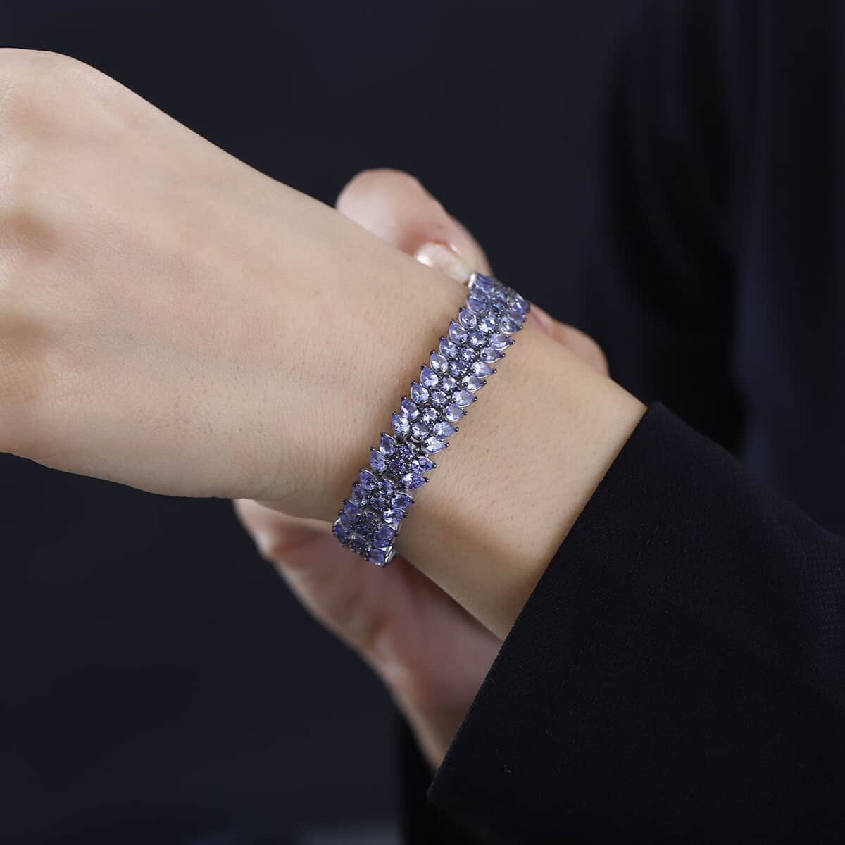 Tanzanite 3 Row Bracelet in Platinum Over Sterling Silver (6.50 In) 18.90 ctw image number 2