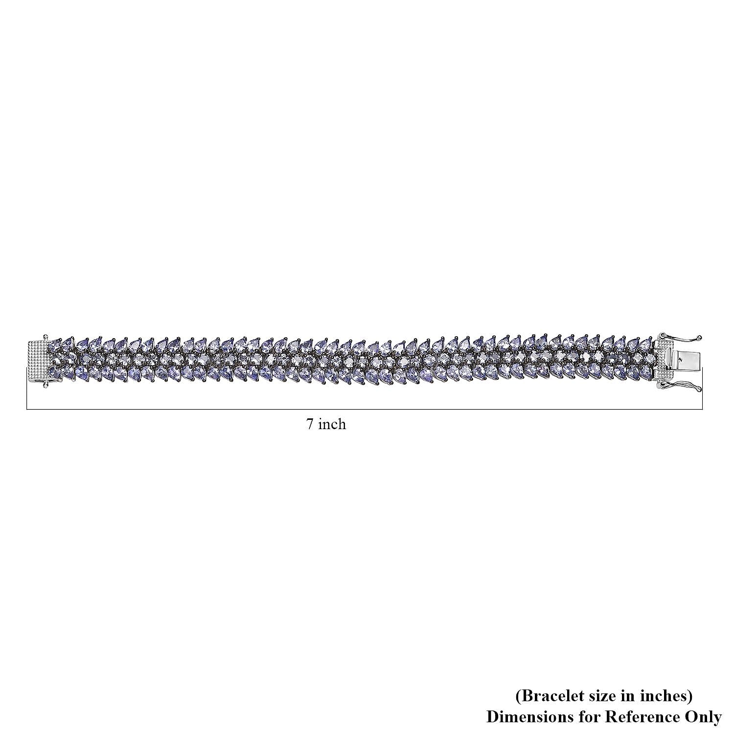 Tanzanite Crown Prestige 3 Row Bracelet in Platinum Over Sterling Silver (6.50 In) 18.90 ctw
