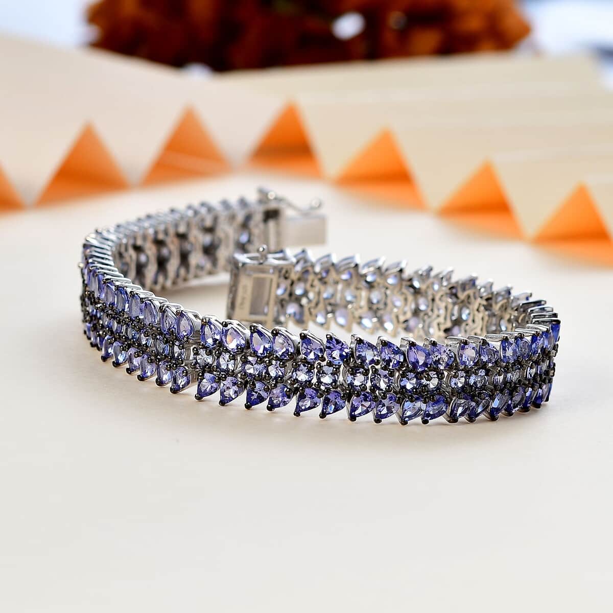 Tanzanite 3 Row Bracelet in Platinum Over Sterling Silver (7.25 In) 22.15 ctw image number 1
