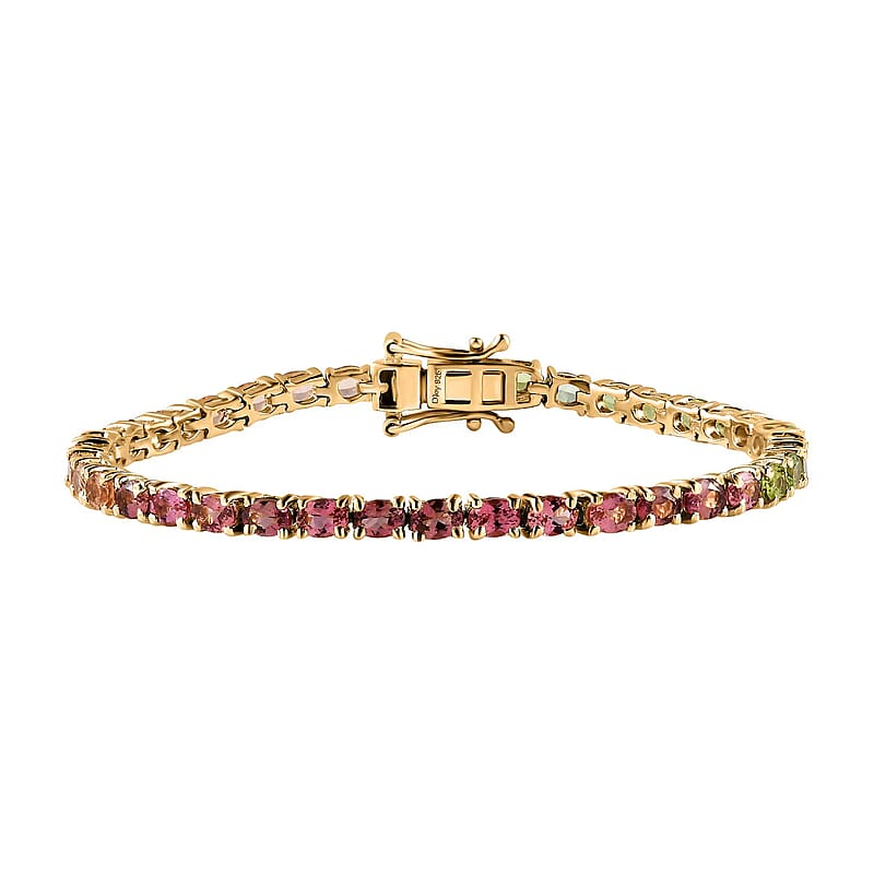 Premium Calabar Multi-Color Tourmaline Tennis Bracelet in Vermeil Yellow Gold Over Sterling Silver (6.50 In) 6.25 ctw