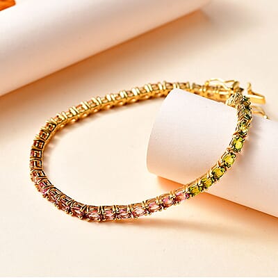 Premium Calabar Multi-Color Tourmaline Tennis Bracelet in Vermeil Yellow Gold Over Sterling Silver (6.50 In) 6.25 ctw
