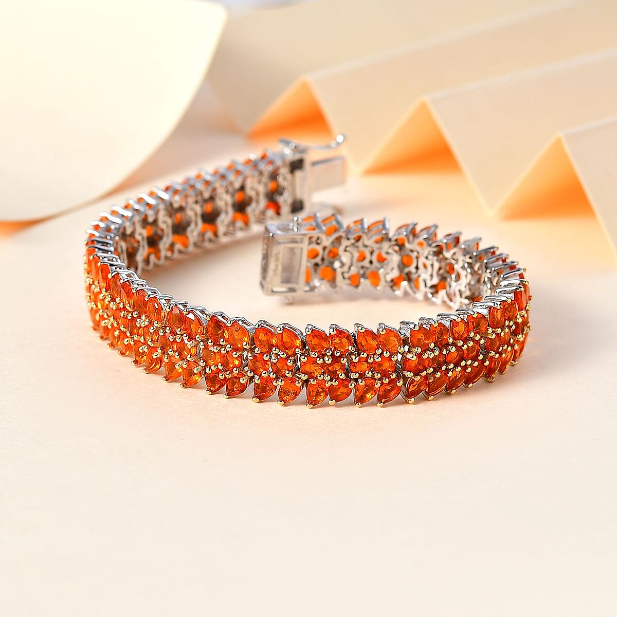 Crimson Fire Opal Crown Prestige 3 Row Bracelet in Platinum Over Sterling Silver (7.25 In) 14.90 ctw image number 1