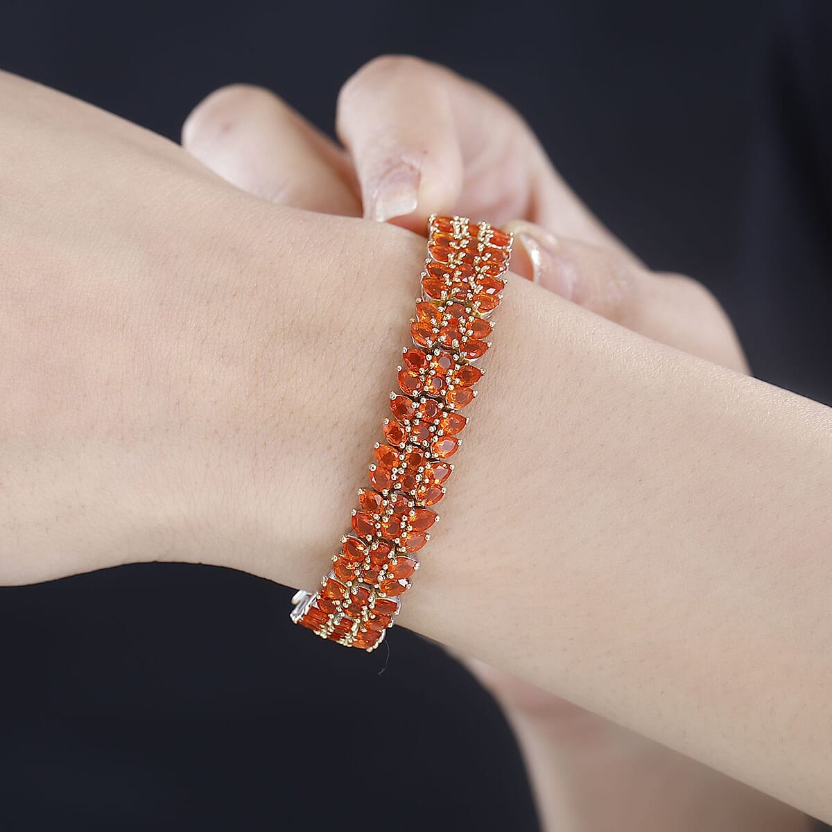 Crimson Fire Opal Crown Prestige 3 Row Bracelet in Platinum Over Sterling Silver (7.25 In) 14.90 ctw image number 2