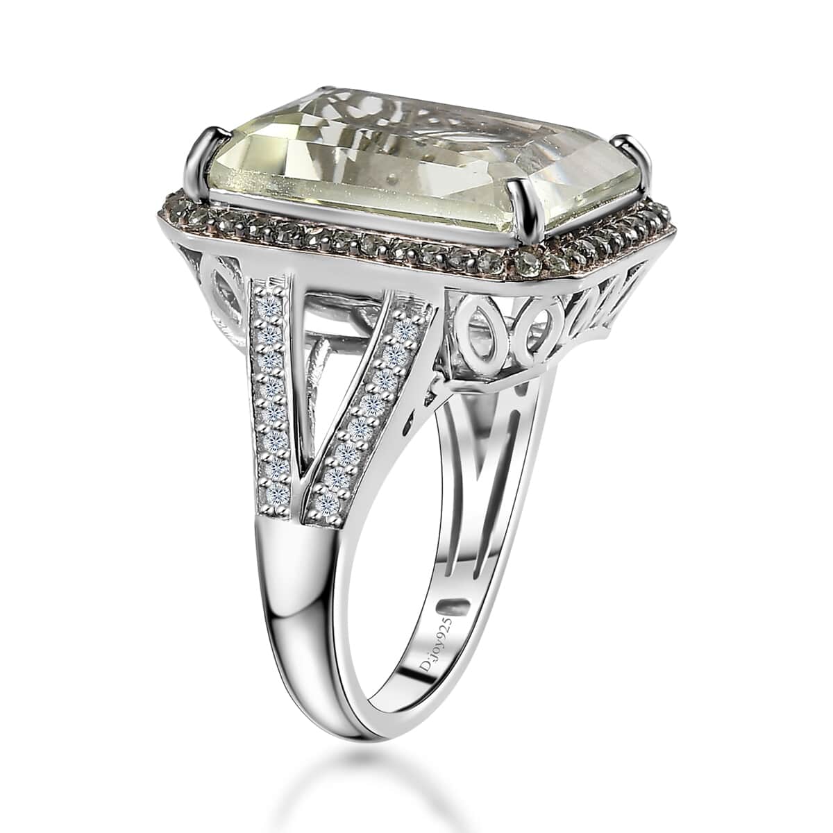 Radiant Cut Premium Montezuma Prasiolite and Multi Gemstone Halo Ring in Platinum Over Sterling Silver (Size 10.0) 11.90 ctw image number 3