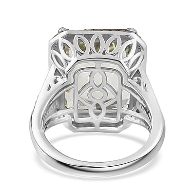 Radiant Cut Premium Montezuma Prasiolite and Multi Gemstone Halo Ring in Platinum Over Sterling Silver (Size 10.0) 11.90 ctw