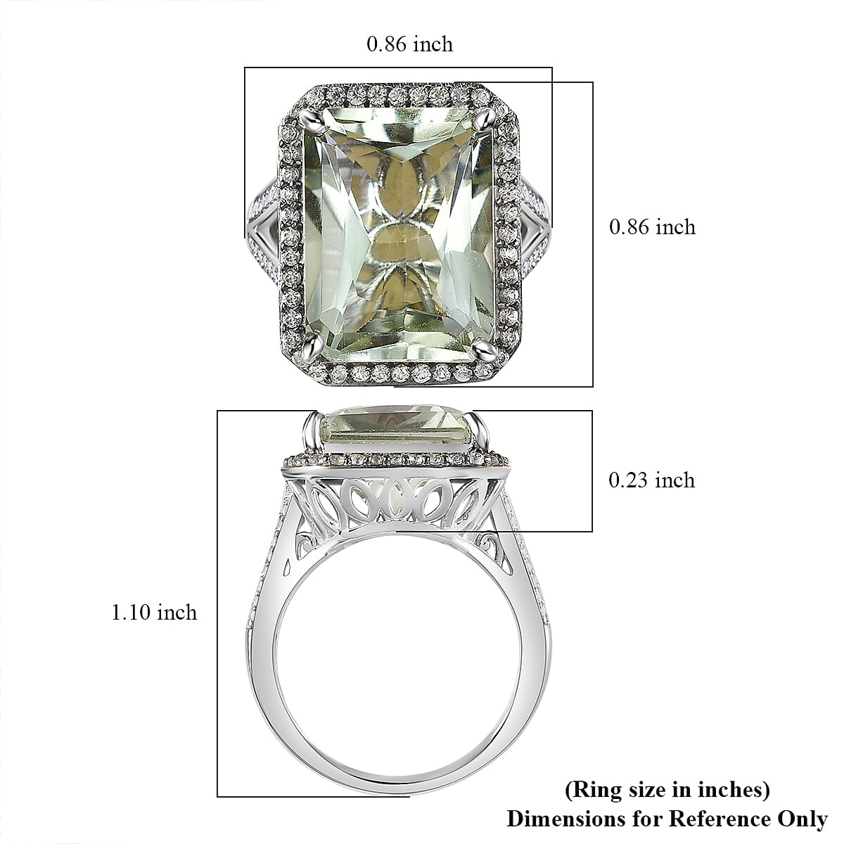 Radiant Cut Premium Montezuma Prasiolite and Multi Gemstone Halo Ring in Platinum Over Sterling Silver (Size 10.0) 11.90 ctw