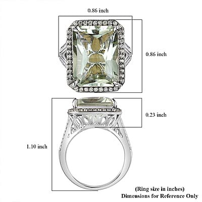 Radiant Cut Premium Montezuma Prasiolite and Multi Gemstone Halo Ring in Platinum Over Sterling Silver (Size 10.0) 11.90 ctw