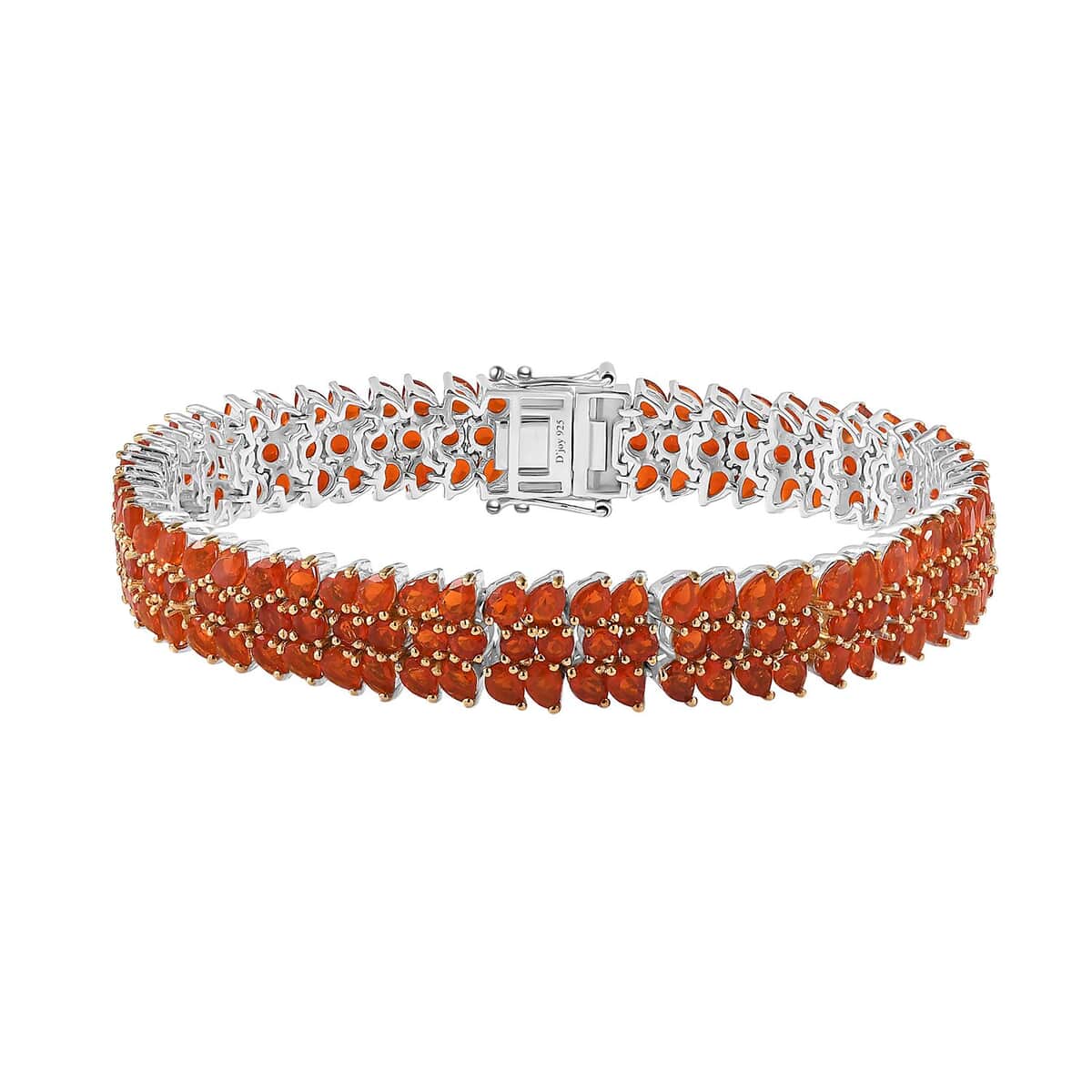 Crimson Fire Opal 3 Row Bracelet in Platinum Over Sterling Silver (8.00 In) 17.10 ctw image number 0