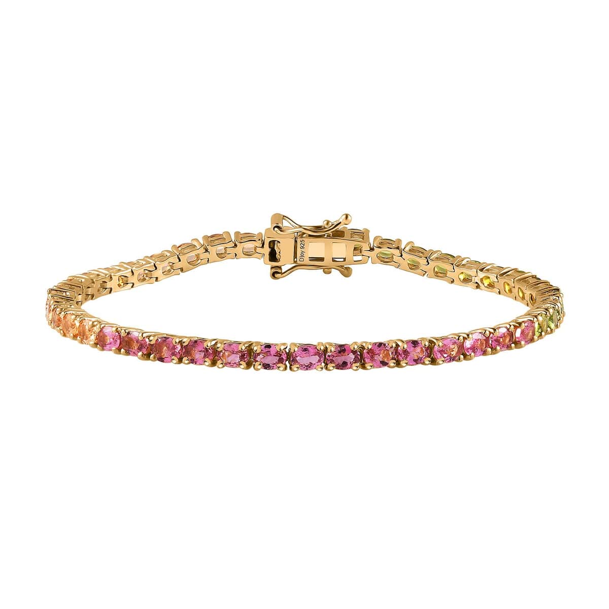 Premium Calabar Multi-Color Tourmaline Tennis Bracelet in Vermeil Yellow Gold Over Sterling Silver (7.25 In) 6.90 ctw image number 0