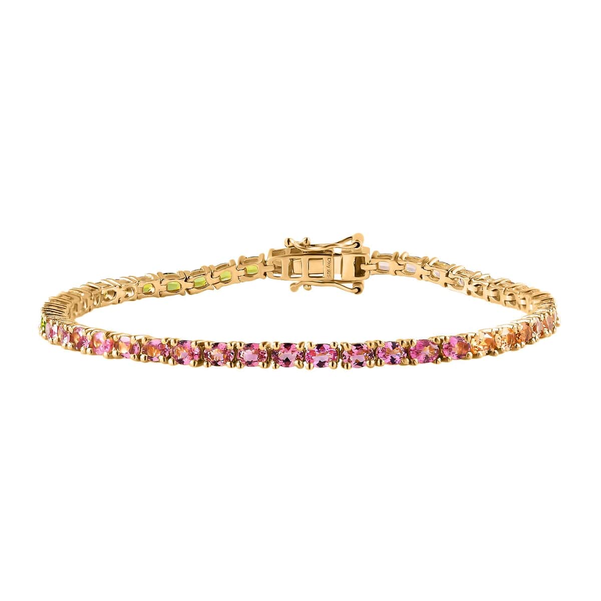 Premium Calabar Multi-Color Tourmaline Tennis Bracelet in Vermeil Yellow Gold Over Sterling Silver (8.00 In) 7.60 ctw image number 0