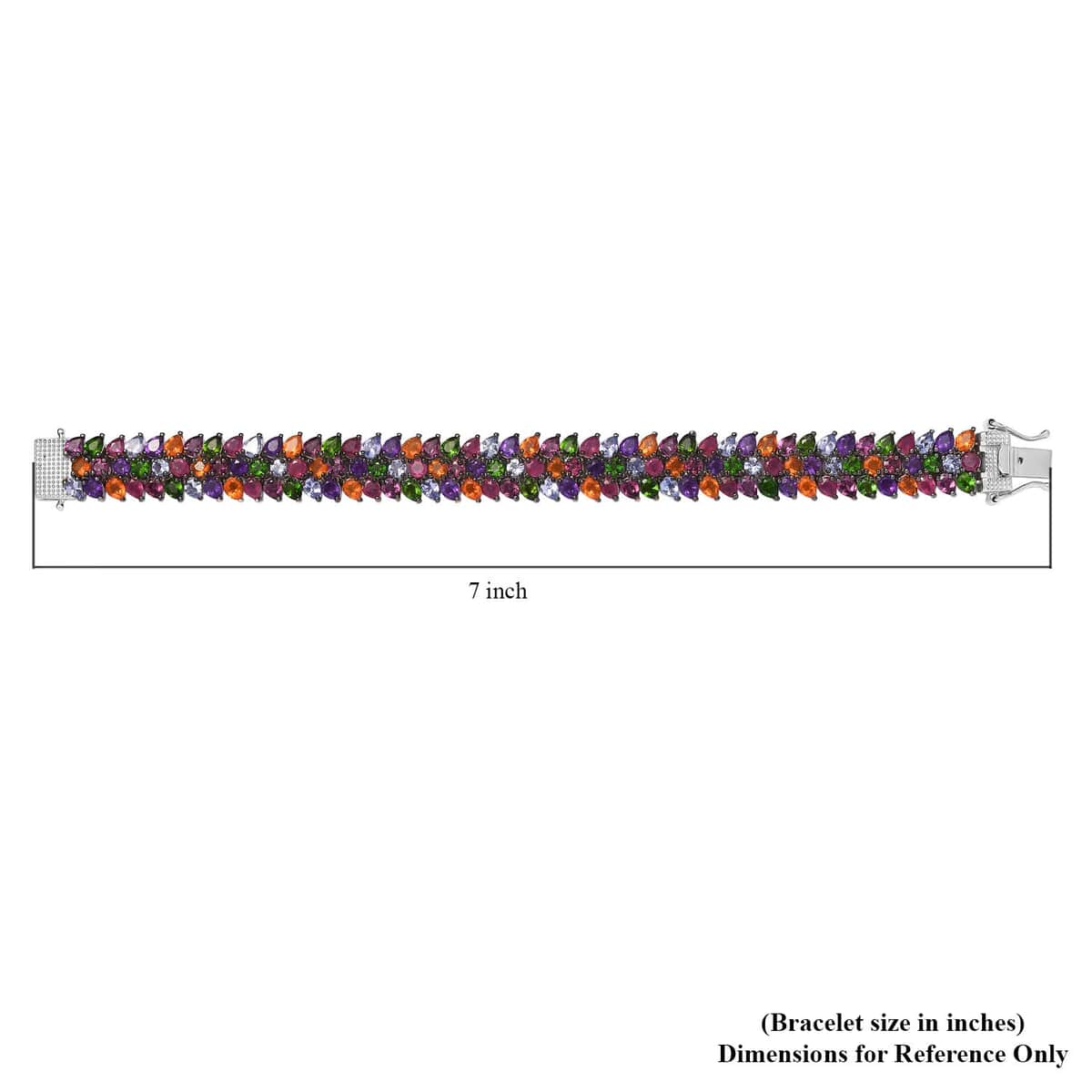 Multi Gemstone 3 Row Bracelet in Platinum Over Sterling Silver (6.50 In) 21.60 ctw image number 4