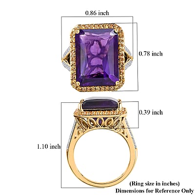 Radiant Cut Premium African Amethyst and Multi Gemstone Halo Ring in Vermeil Yellow Gold Over Sterling Silver (Size 10.0) 12.85 ctw