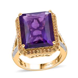 Radiant Cut Premium African Amethyst and Multi Gemstone Halo Ring in Vermeil Yellow Gold Over Sterling Silver (Size 6.0) 12.85 ctw