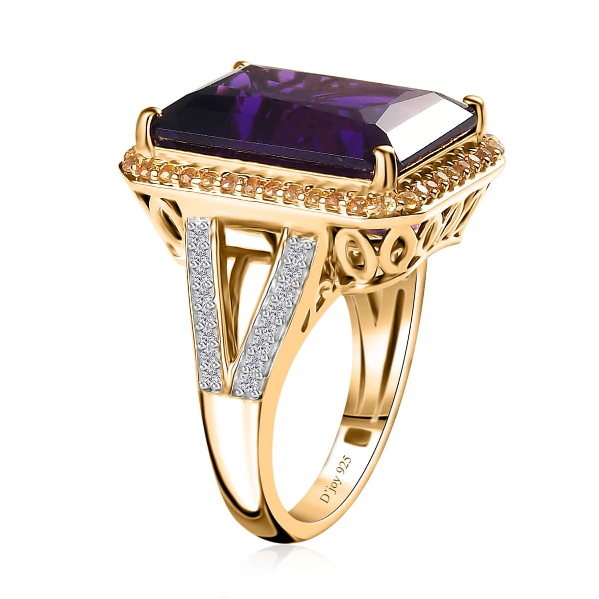 Radiant Cut Premium African Amethyst and Multi Gemstone Halo Ring in Vermeil Yellow Gold Over Sterling Silver (Size 7.0) 12.85 ctw image number 3