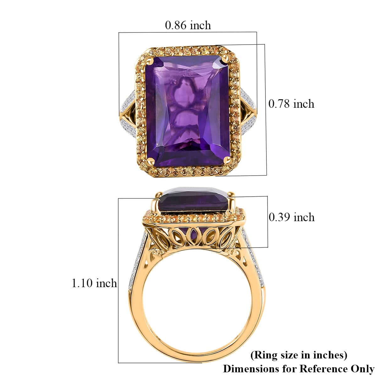 Radiant Cut Premium African Amethyst and Multi Gemstone Halo Ring in Vermeil Yellow Gold Over Sterling Silver (Size 7.0) 12.85 ctw image number 5