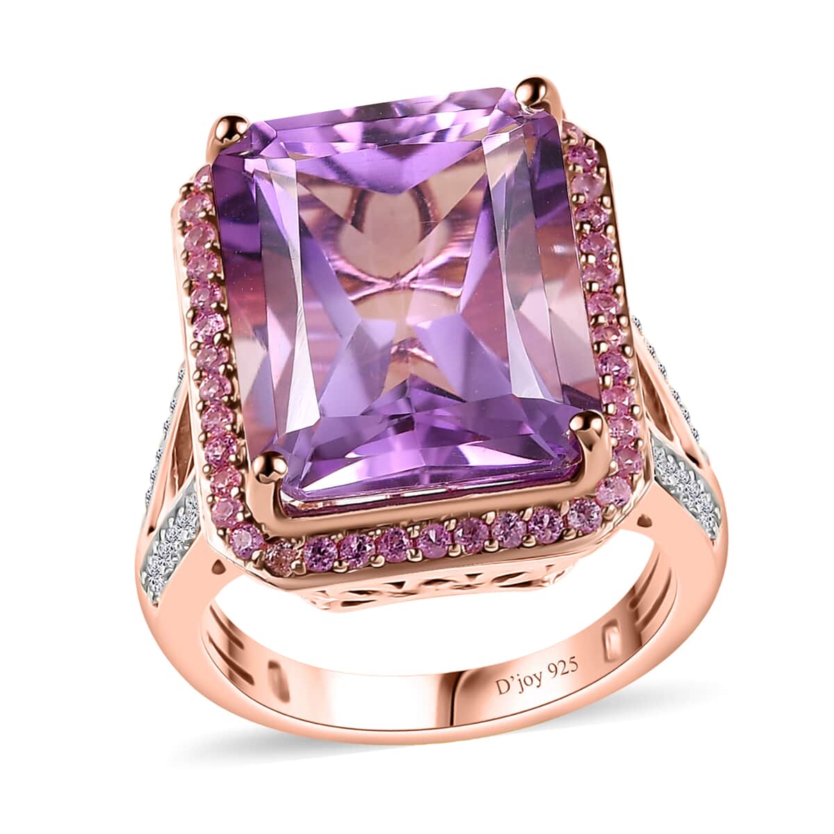 Radiant Cut Premium Rose De France Amethyst and Multi Gemstone Halo Ring in Vermeil Rose Gold Over Sterling Silver (Size 10.0) 12.35 ctw image number 0