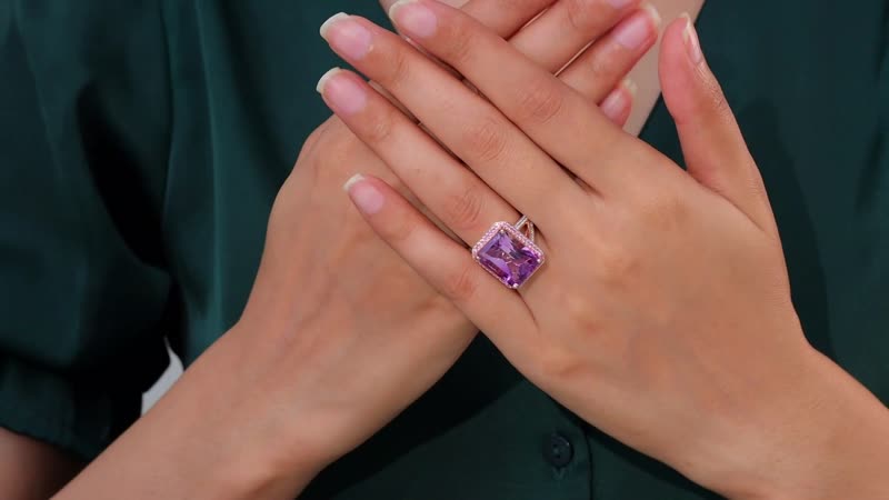TLV Radiant Cut Premium Rose De France Amethyst, Multi Gemstone Ring in Vermeil RG Over Sterling Silver (Size 10.0) 12.35 ctw