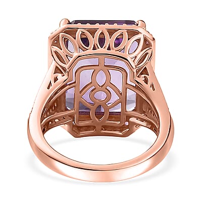Radiant Cut Premium Rose De France Amethyst and Multi Gemstone Halo Ring in Vermeil Rose Gold Over Sterling Silver (Size 10.0) 12.35 ctw