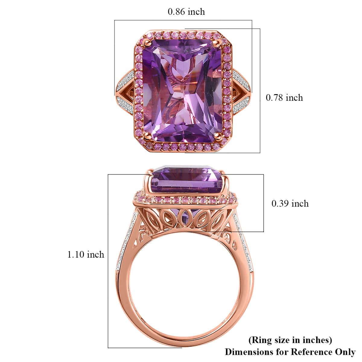 Radiant Cut Premium Rose De France Amethyst and Multi Gemstone Halo Ring in Vermeil Rose Gold Over Sterling Silver (Size 10.0) 12.35 ctw image number 5