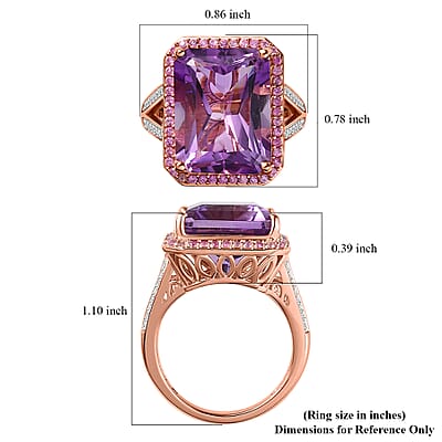 Radiant Cut Premium Rose De France Amethyst and Multi Gemstone Halo Ring in Vermeil Rose Gold Over Sterling Silver (Size 10.0) 12.35 ctw
