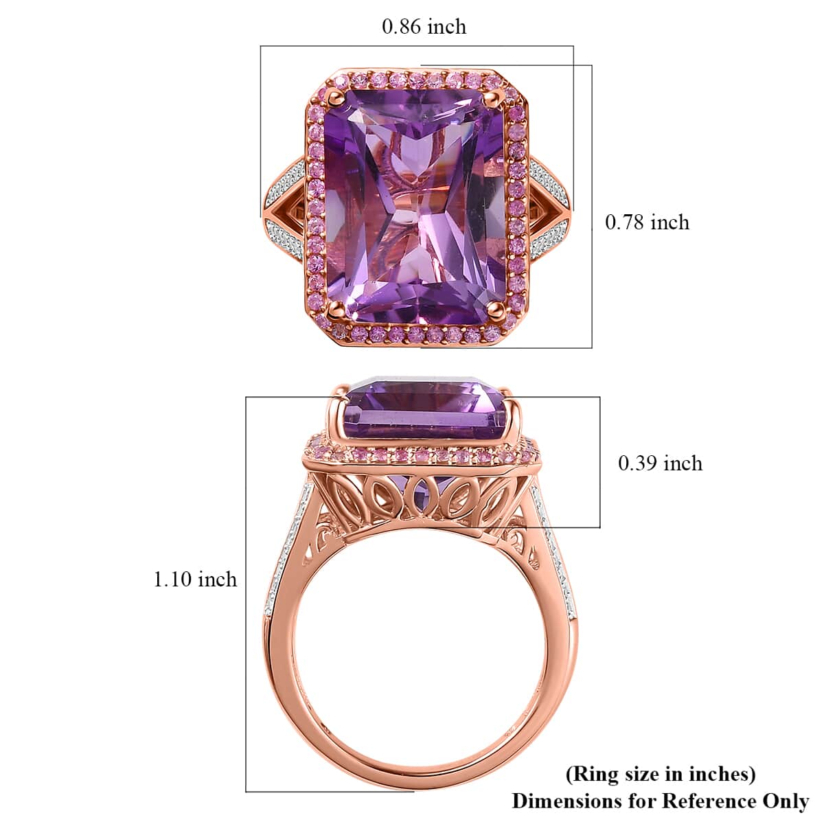 Radiant Cut Premium Rose De France Amethyst and Multi Gemstone Halo Ring in Vermeil Rose Gold Over Sterling Silver (Size 6.0) 12.35 ctw image number 5