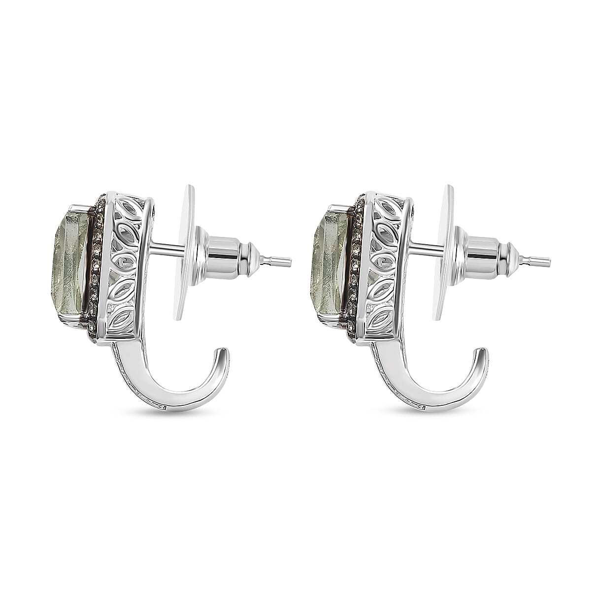 D'Joy Radiant Cut Premium Montezuma Prasiolite and Multi Gemstone J-Hoop Earrings in Platinum Over Sterling Silver 7.20 ctw