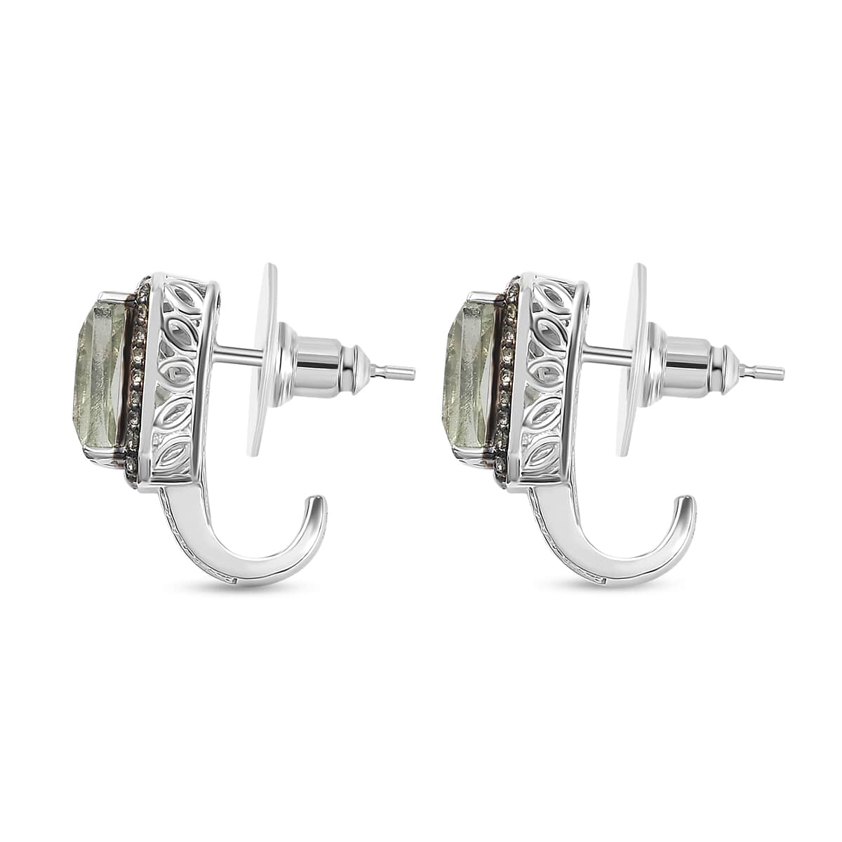 Radiant Cut Premium Montezuma Prasiolite and Multi Gemstone J-Hoop Earrings in Platinum Over Sterling Silver 7.20 ctw image number 2