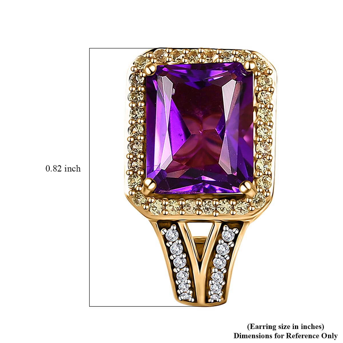 Radiant Cut Premium African Amethyst and Multi Gemstone J-Hoop Earrings in Vermeil Yellow Gold Over Sterling Silver 7.60 ctw