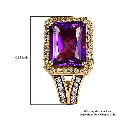 Radiant Cut Premium African Amethyst and Multi Gemstone J-Hoop Earrings in Vermeil Yellow Gold Over Sterling Silver 7.60 ctw
