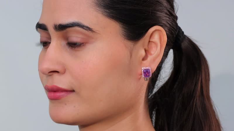 Radiant Cut Premium Rose De France Amethyst and Multi Gemstone J-Hoop Earrings in Vermeil Rose Gold Over Sterling Silver 6.80 ctw